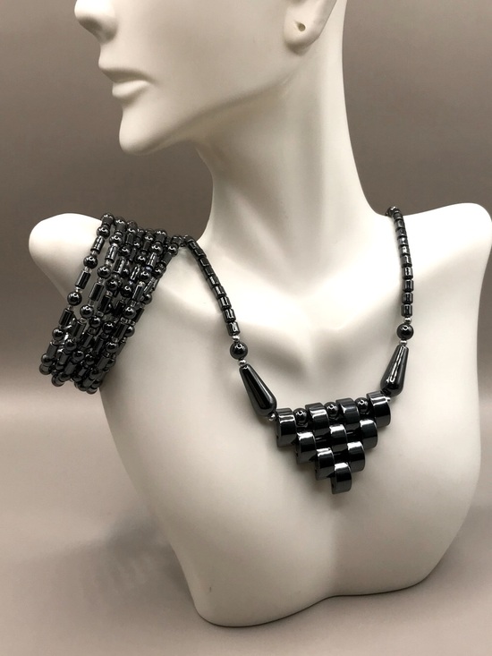 Unbranded Jewelry - Hematite Geometric Bead Necklace & Bracelet in Gunmetal